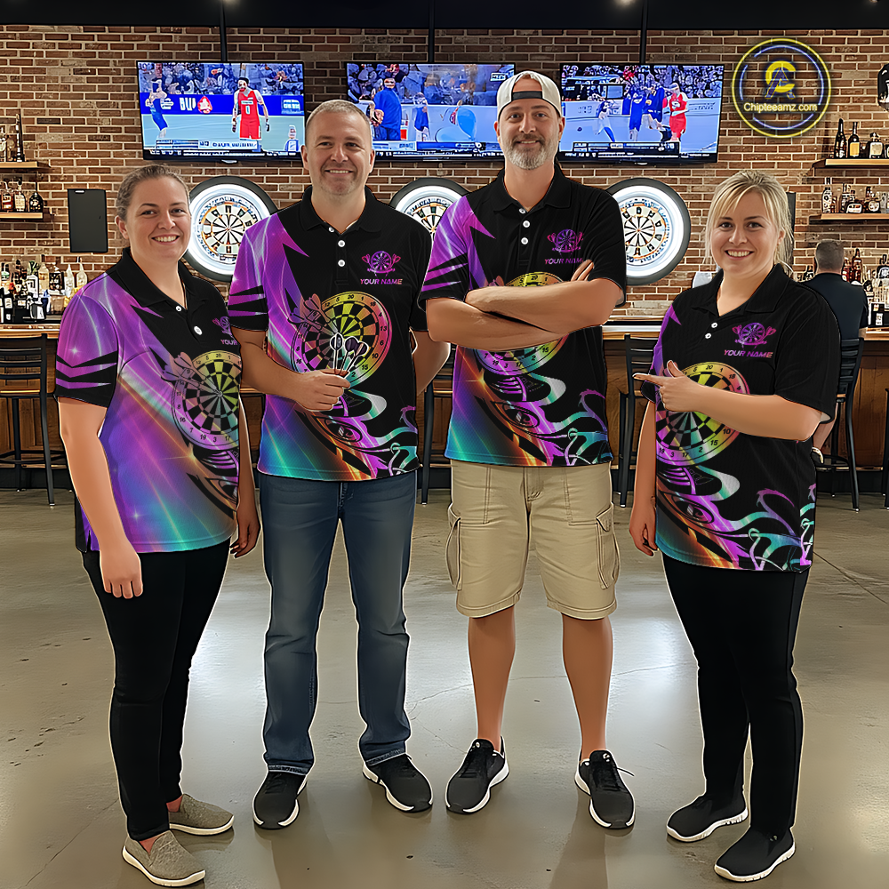 Custom Neon Pattern Dart Shirts For Women Dart Board Shirts Polo & 1/4 Zip Dart Jersey Team NNT128