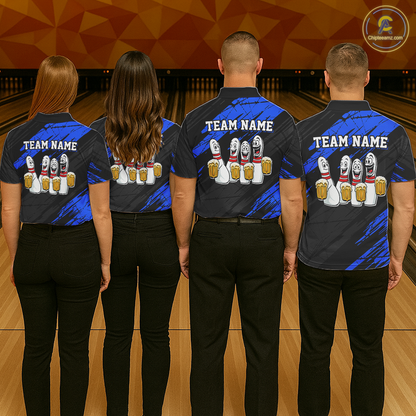 Custom Blue Funny Bowling Tournament Jersey for Women Bowling Team Shirts Polo & 1/4 Zip HNT178