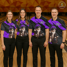 Load image into Gallery viewer, Custom Funny Cat Purple Bowling Jersey for Women Bowling Polo &amp; 1/4 Zip Bowling Team Shirts HNT198