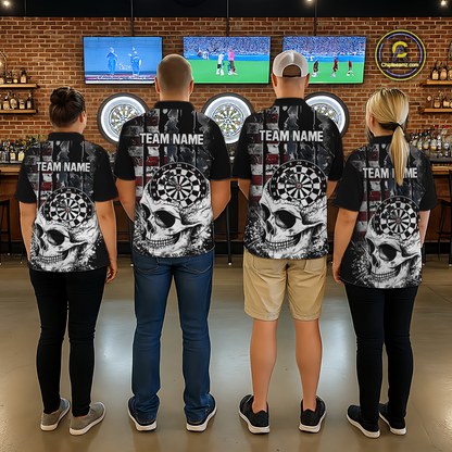Custom American Flag Skull Dart Shirt Dart Team Jersey for Men Dartboard Shirts Dart League NNT176