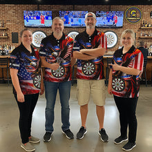 Load image into Gallery viewer, Custom US Flag Funny Eagle Dartboard Darts Men Polo &amp; 1/4-Zip Shirts Patriotic Dart Team Jerseys NYN2805