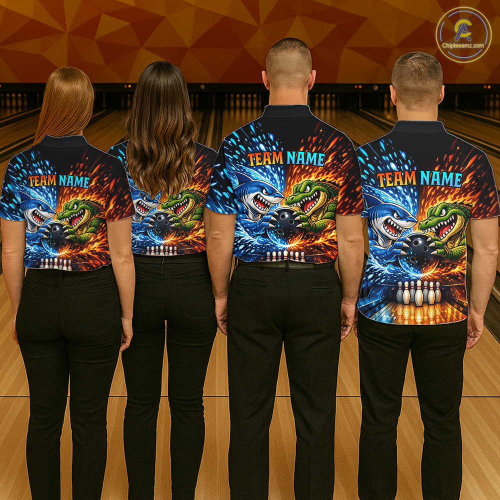 Custom Flame Shark and Alligator Bowling Jersey for Women Bowling Uniform Bowling Team Shirts HNT248