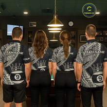 Load image into Gallery viewer, Custom Black and Gold Tribal 9 Ball Pool Billiard Shirt for Men Billiard League  Polo &amp; 1/4 Zip NNT155