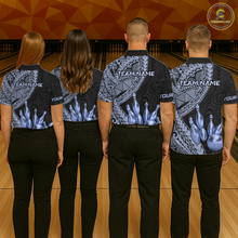 Load image into Gallery viewer, Black and Blue Tribal Pattern Bowling Jersey for Woen Bowling Uniform Bowling Team Shirts HNT225