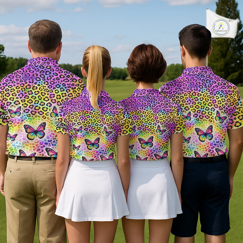 Mens Golf Polo Shirt Colorful Rainbow Leopard Print Pattern Custom Butterfly Team Golf Tops For Men NHN0180