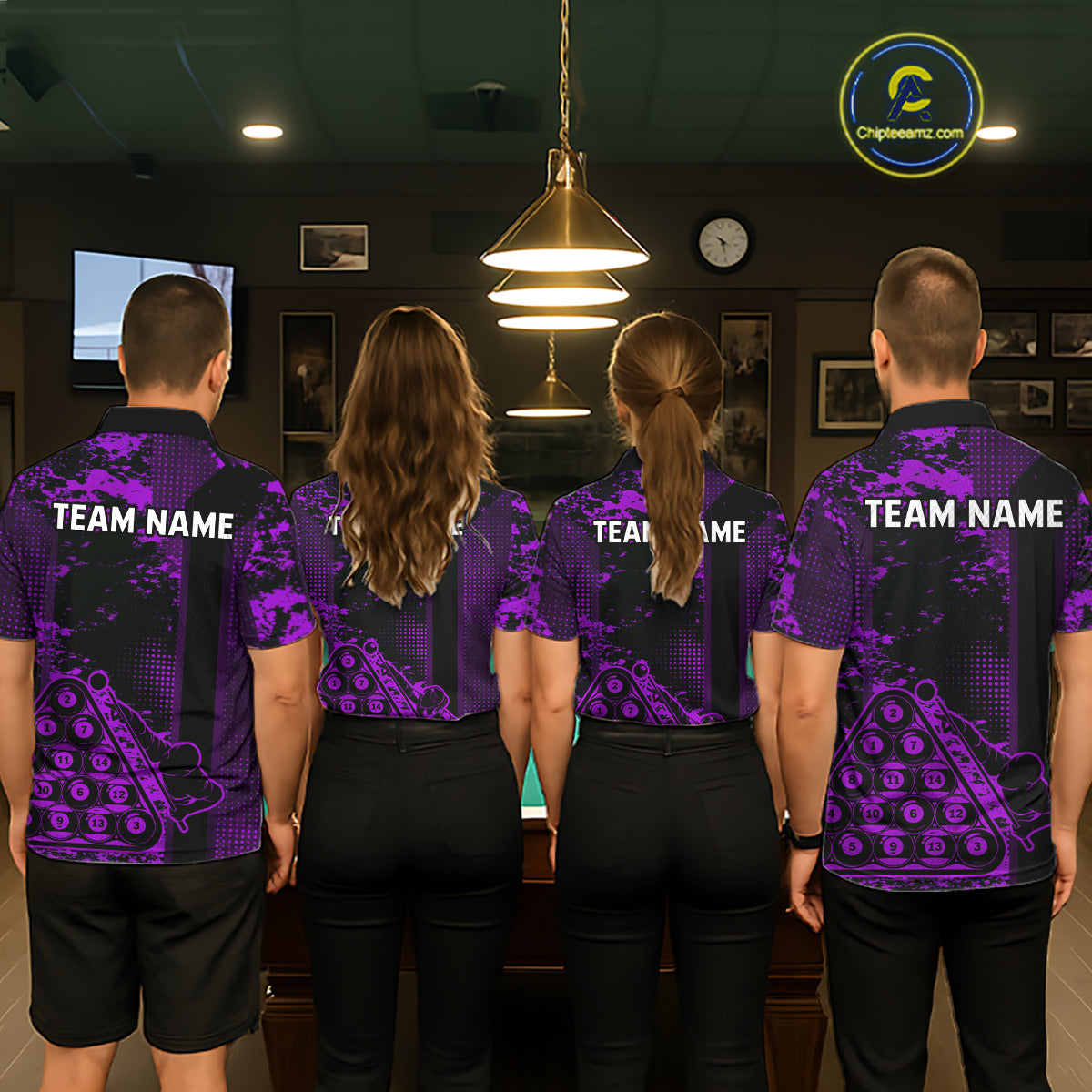 Purple Grunge Human Playing Ball Pool Men Polo & 1/4-Zip Shirt Custom Billiards Ball Jerseys NYN2431