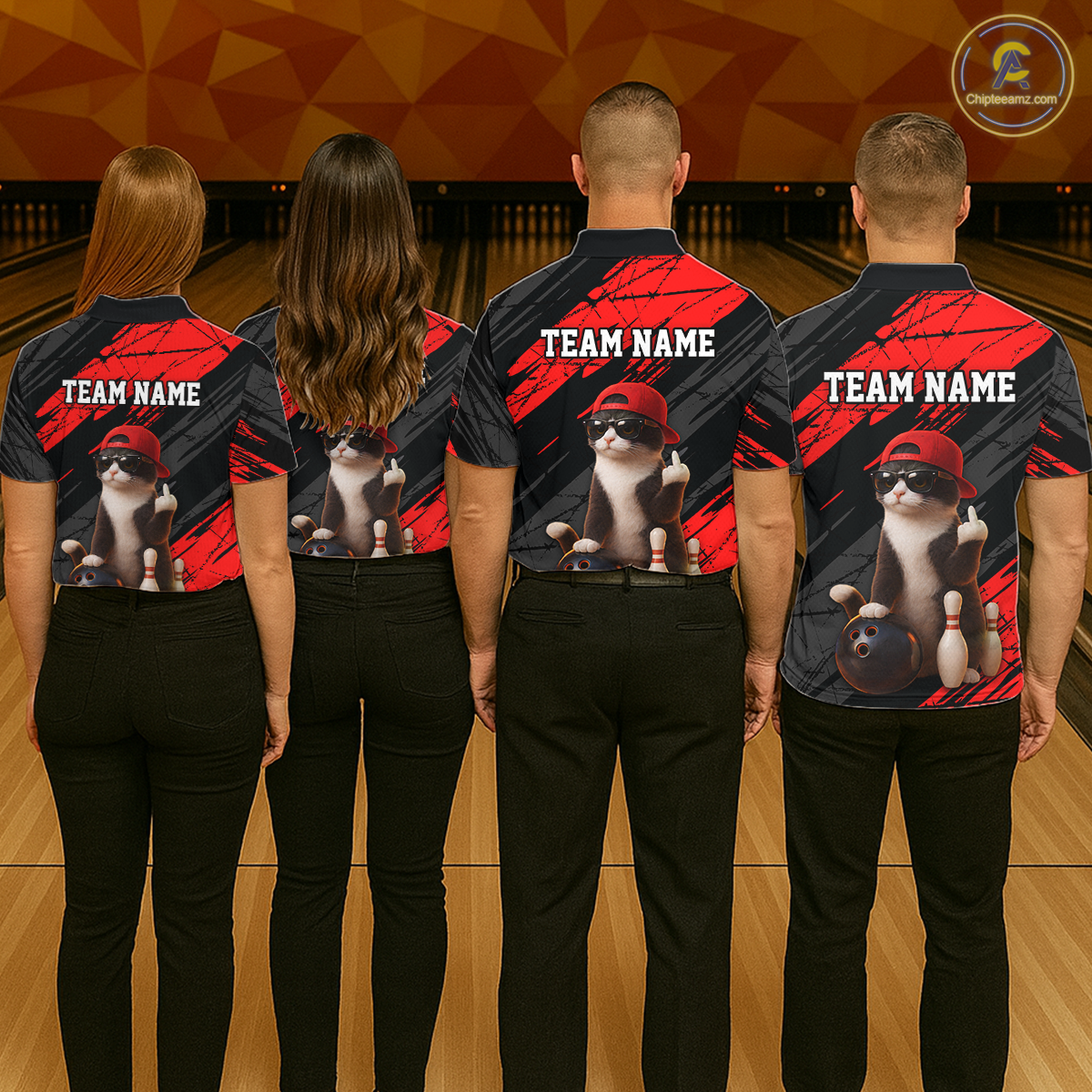 Custom Funny Cat Red Bowling Jersey for Women Bowling Polo & 1/4 Zip Bowling Team Shirts HNT198