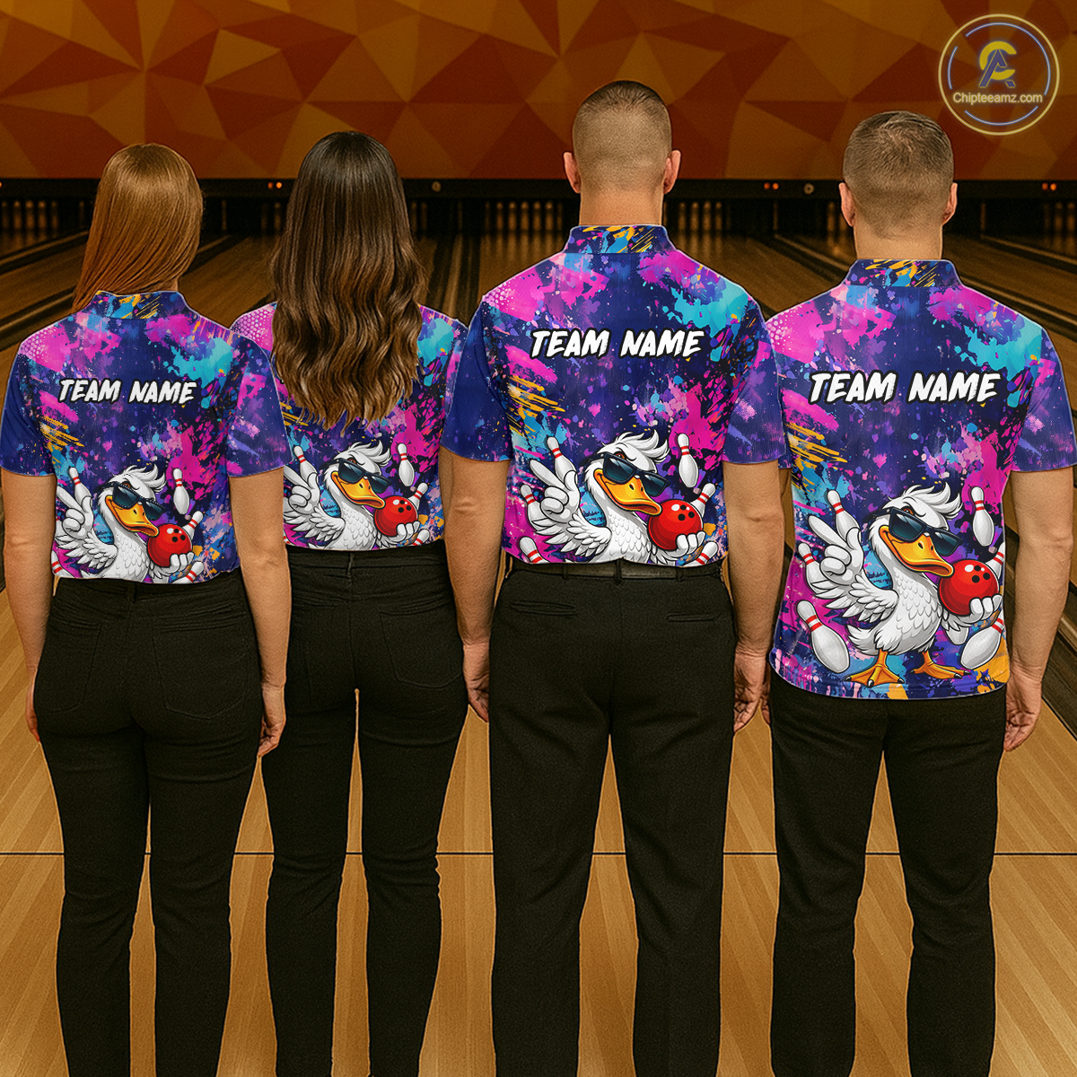 Custom Graffiti Funny Duck Bowling Jersey for Men Bowling League Bowling Team Shirts Polo & 1/4 Zip HN234