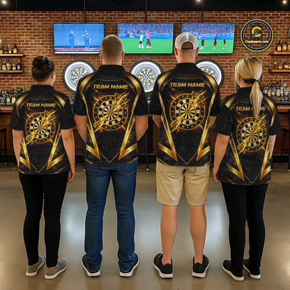 Black Yellow Dartboard Camo Men Darts Polo & 1/4-Zip Shirt Custom Thunder Dart Team Jersey NYN3008