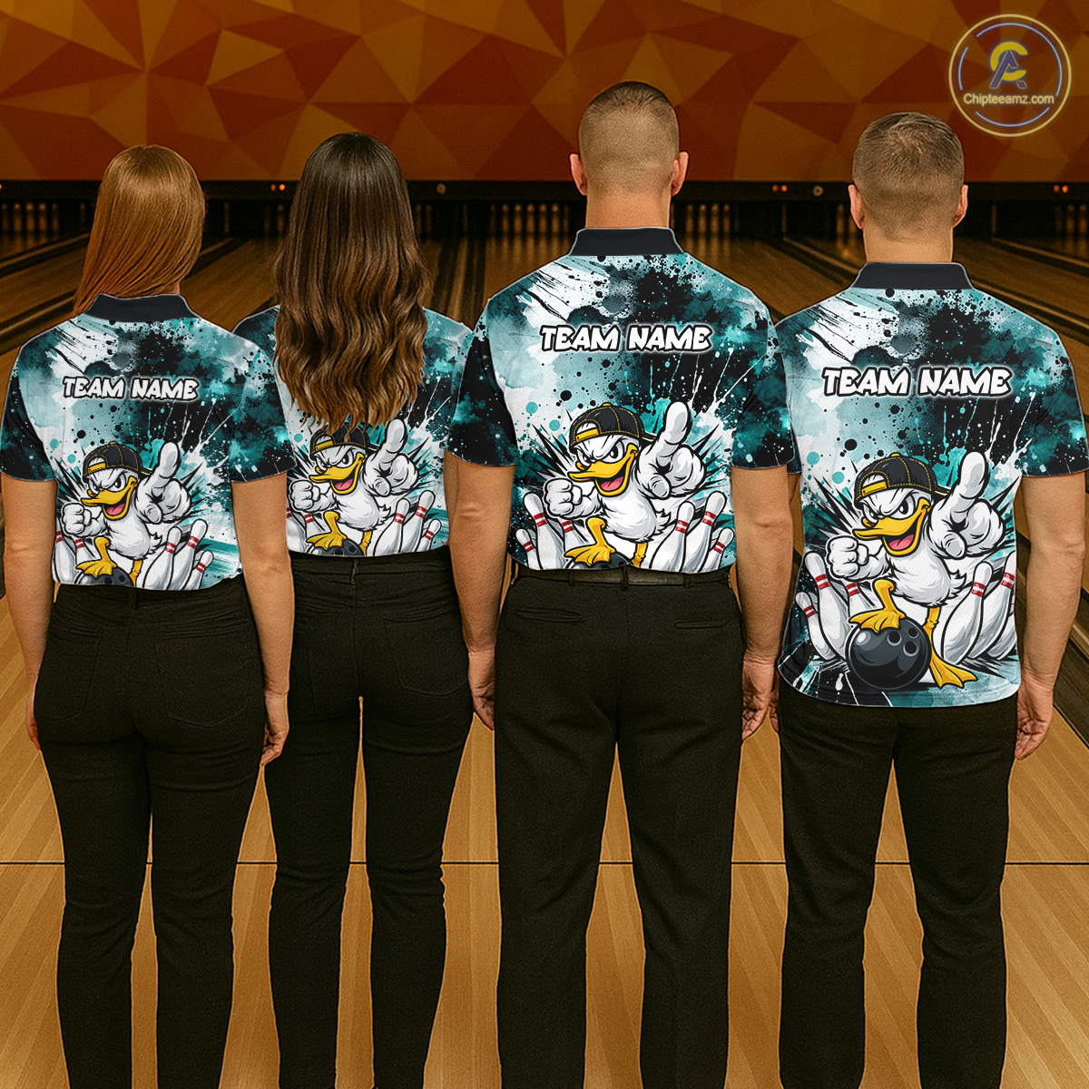 Custom Teal Funny Duck Bowling Jersey for Men Bowling Uniform Polo & 1/4 Zip Bowling Team Shirts HNT237