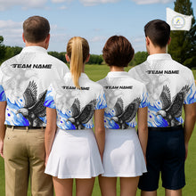 Load image into Gallery viewer, Womens Golf Polo Shirt Custom Eagle Blue Flame Golf Tops, Personalized White Golf Outfit For Women NHN0070