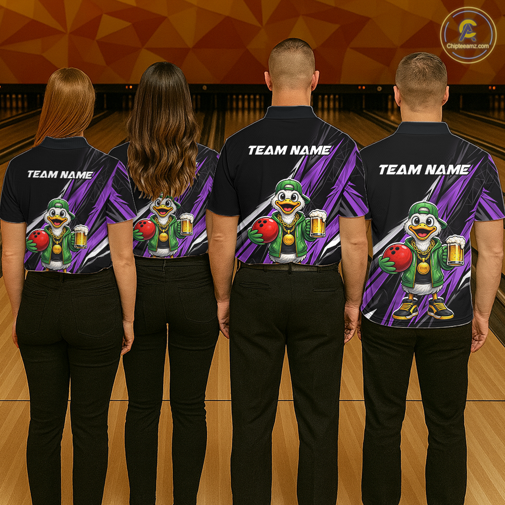 Custom Purple Beer Duck Bowling Shirt for Women Duck Funny Beer Bowling Team Jersey HNT276