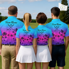 Load image into Gallery viewer, Pink Blue Neon Palm Pattern Womens Golf Polo Shirt Custom Golf Ball Blue Golf Tops, Golfer Gifts NHN0157