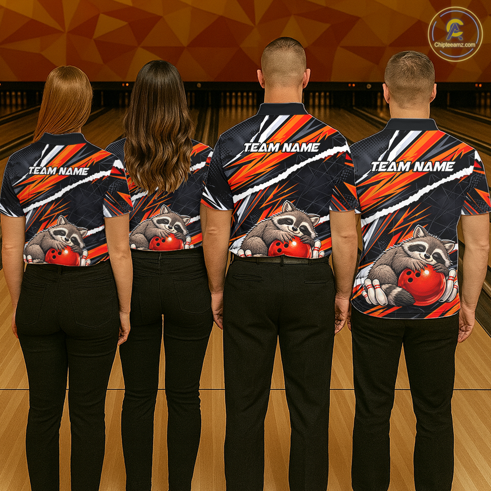 Custom Orange Raccoon Funny Bowling Jersey for Women Bowling Team Shirts Polo & 1/4 Zip HNT247