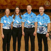 Load image into Gallery viewer, Blue Bowling Camo Angry Shark Bowling Polo, 1/4 Zip Shirts for Women Custom Shark Team Bowling Jersey NQS11605