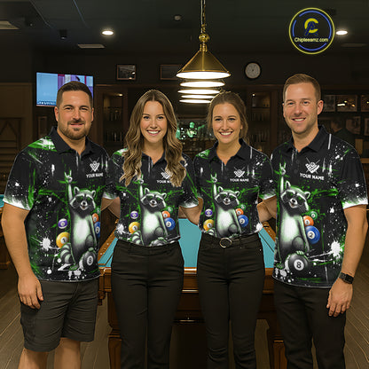 Custom Green Funny Raccoon Billiard Shirt for Women 8 Ball Pool Billiard Jersey Polo & 1/4-Zip BHT5