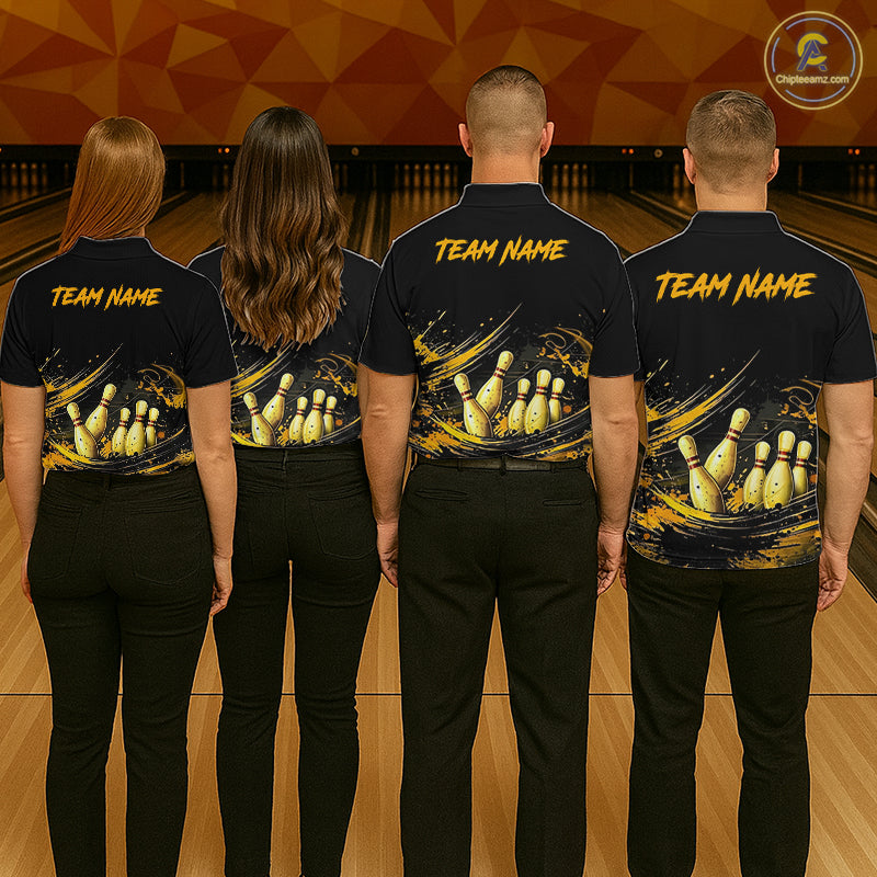 Custom Black & Gold Bowling Shirt for Women Bowling Team Jersey Bowling Outfit Polo & Quarter-Zip QZT988