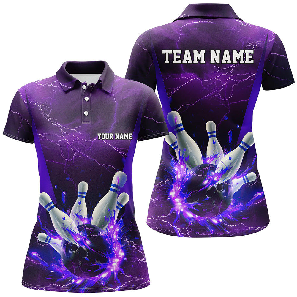 Purple Thunder Lightning Custom Ladies Bowling Shirts, Flame Bowling Jerseys With Team Name IPHW7161