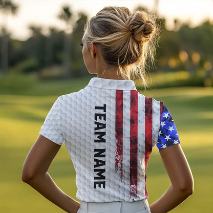 Red, White and Blue Smoke American Flag Women golf polo shirts custom Patriotic Women white golf polo NQS9380