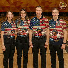 Load image into Gallery viewer, Custom American Flag Retro Dachshund Bowling Shirt Bowling Team Jersey for Women Polo &amp; Quarter-Zip QZT942
