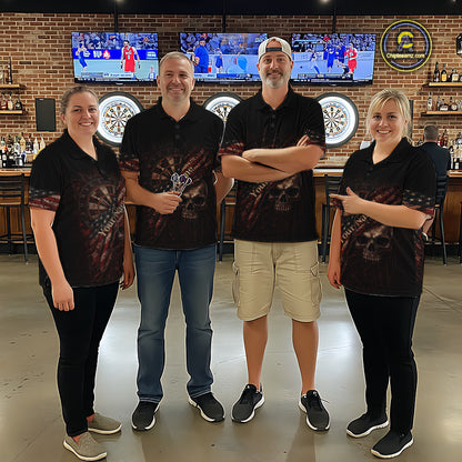 Red Grunge Retro American Flag Dartboard Women Dart Polo Shirt Custom Skull Dart Team Jerseys NYN2542