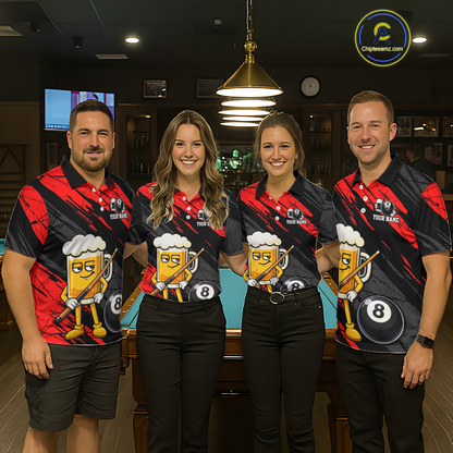Custom Funny Red Beer 8 Ball Pool Women Billiard Polo & 1/4 Zip, Billiard Shirt, Billiard Team Jerseys NNT146
