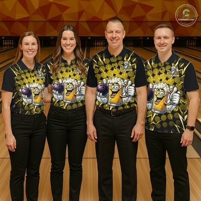 Custom Yellow Funny Beer Bowling Jersey for Women Bowling Team Shirts Polo & 1/4 Zip HNT187