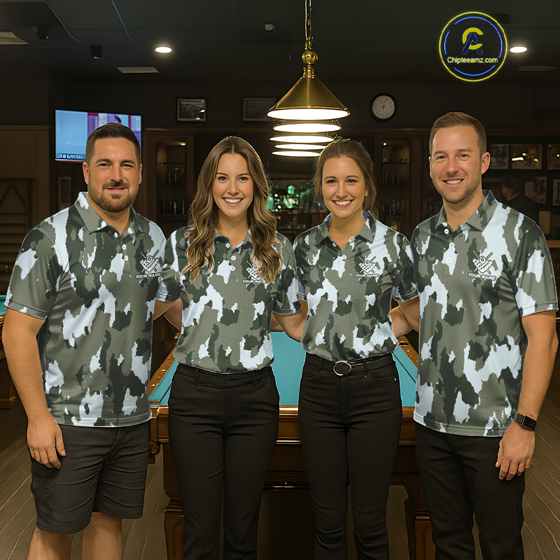 Custom Green Camo 8 Ball Billiard Shirts for Men Billiard League Billiard Team Shirts NNT106