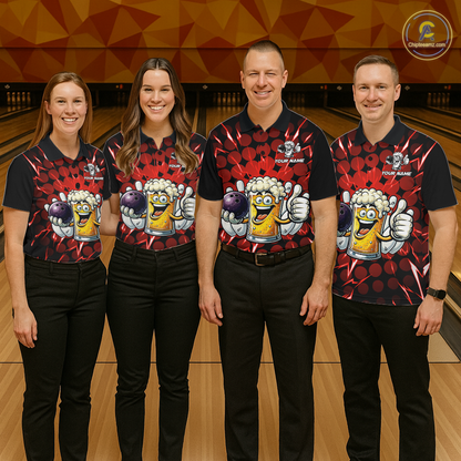 Custom Red Funny Beer Bowling Jersey for Women Bowling Team Shirts Polo & 1/4 Zip HNT187