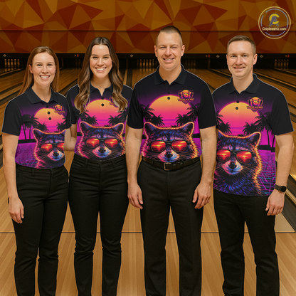 Custom Funny Raccoon Retro Sunset Bowling Jersey for Men Bowling Uniform Bowling Team Shirts HNT280