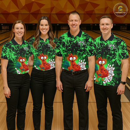 Green Funny Chicken Bowling Jersey for Women Bowling League Bowling Team Shirts Polo & 1/4 Zip HN232