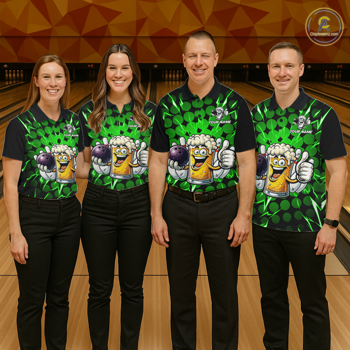 Custom Green Funny Beer Bowling Jersey for Men Bowling Team Shirts Polo & 1/4 Zip HNT187