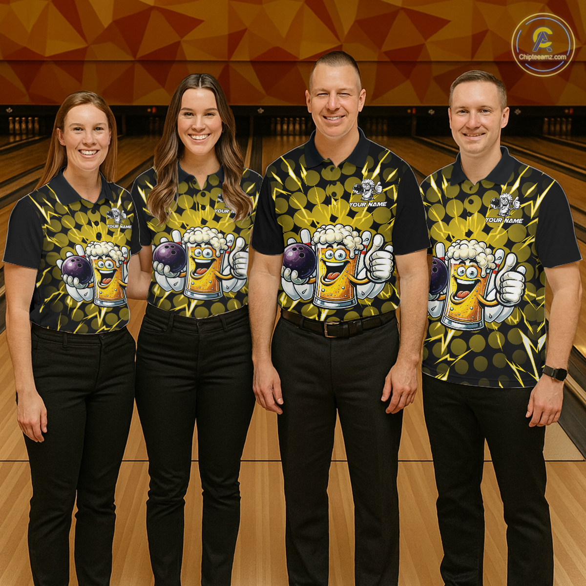 Custom Yellow Funny Beer Bowling Jersey for Men Bowling Team Shirts Polo & 1/4 Zip HNT187