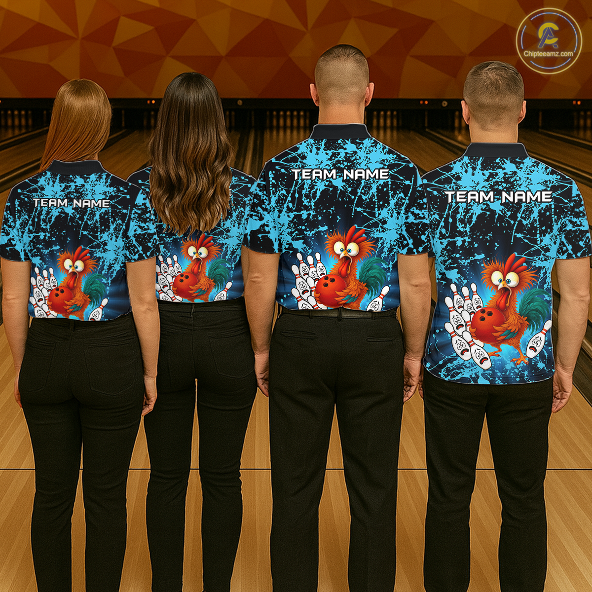 Turquoise Funny Chicken Bowling Jersey for Men Bowling League Bowling Team Shirts Polo & 1/4 Zip HN232