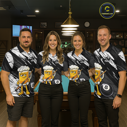 Custom Funny Black Beer 8 Ball Pool Men Billiard Polo & 1/4 Zip, Billiard Shirt, Billiard Team Jerseys NNT146