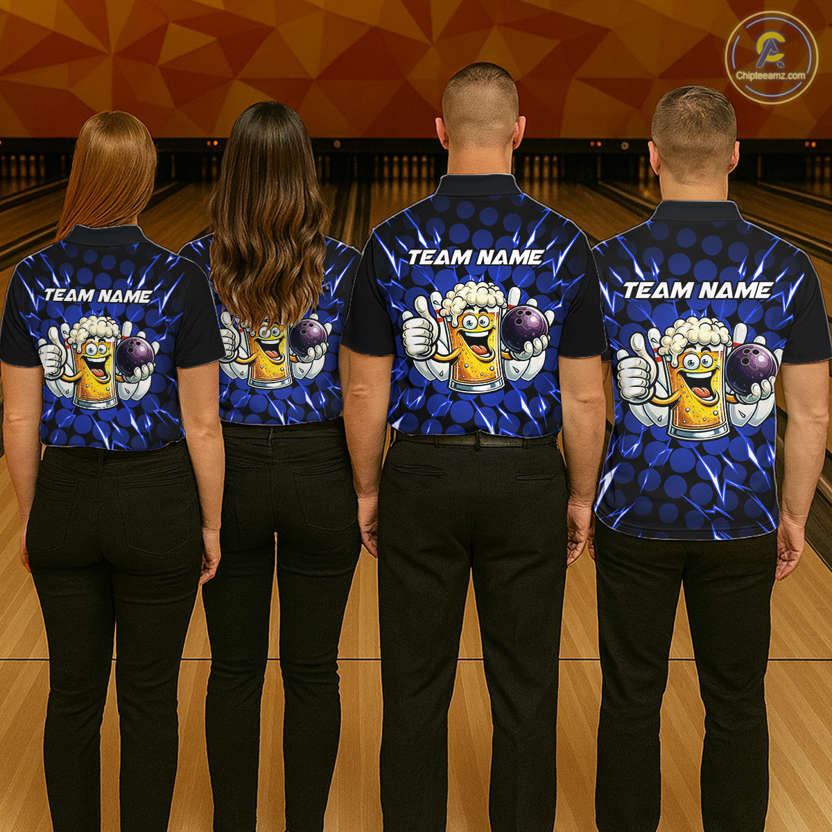 Custom Blue Funny Beer Bowling Jersey for Women Bowling Team Shirts Polo & 1/4 Zip HNT187