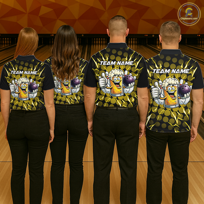 Custom Yellow Funny Beer Bowling Jersey for Women Bowling Team Shirts Polo & 1/4 Zip HNT187