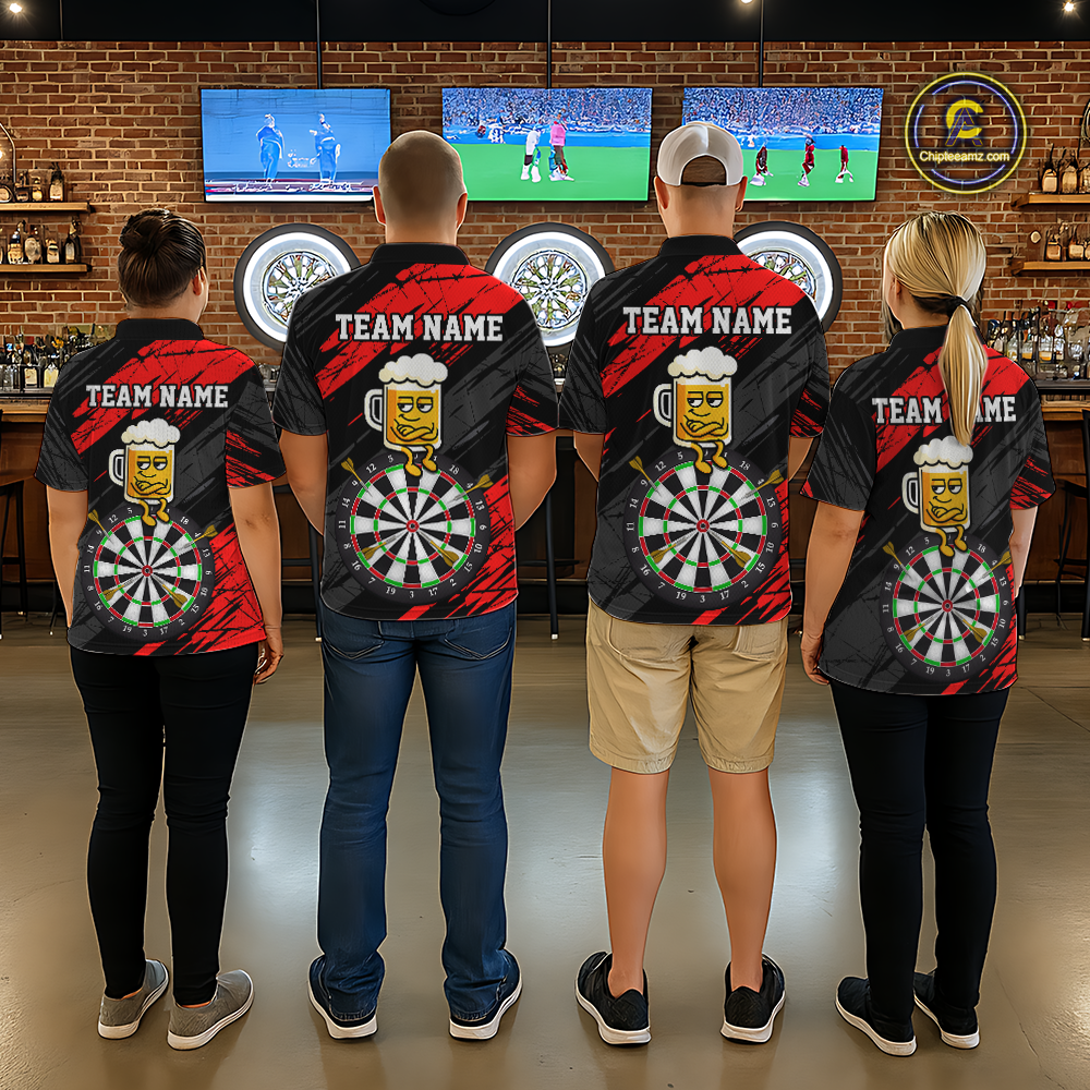 Custom Red Funny Beer Darts Board Dart Shirts For Men Darts Team Jerseys Dart Tournament NNT120