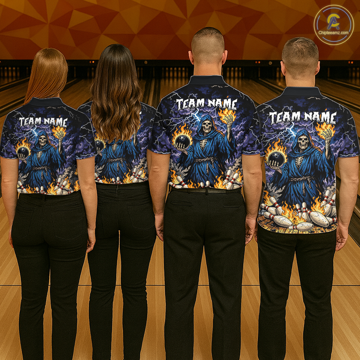 Custom Flame Grim Reaper Bowling Jersey for Women Polo & 1/4 Zip Bowling Team Shirts HNT222