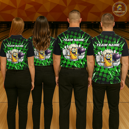 Custom Green Funny Beer Bowling Jersey for Men Bowling Team Shirts Polo & 1/4 Zip HNT187
