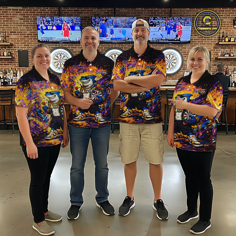 Custom Funny Shark Dart Shirts for Women Darts Team Jerseys Dart Tournament Polo & 1/4 Zip NNT136