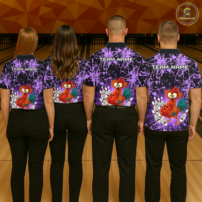 Purple Funny Chicken Bowling Jersey for Women Bowling League Bowling Team Shirts Polo & 1/4 Zip HN232