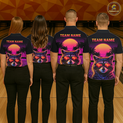 Custom Funny Raccoon Retro Sunset Bowling Jersey for Men Bowling Uniform Bowling Team Shirts HNT280