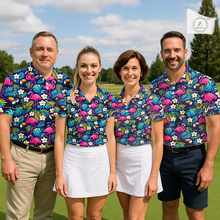 Load image into Gallery viewer, Womens Golf Polo Shirt Flamingo Floral Pattern, Colorful Tropical Leaves Custom Team Golf Shirt NHN0194