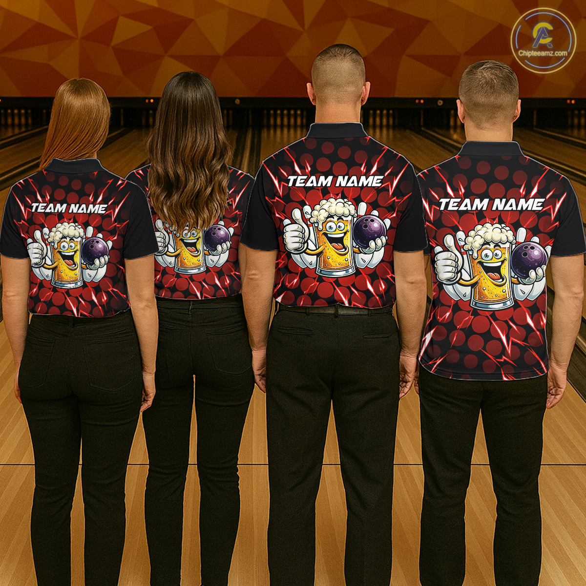 Custom Red Funny Beer Bowling Jersey for Men Bowling Team Shirts Polo & 1/4 Zip HNT187