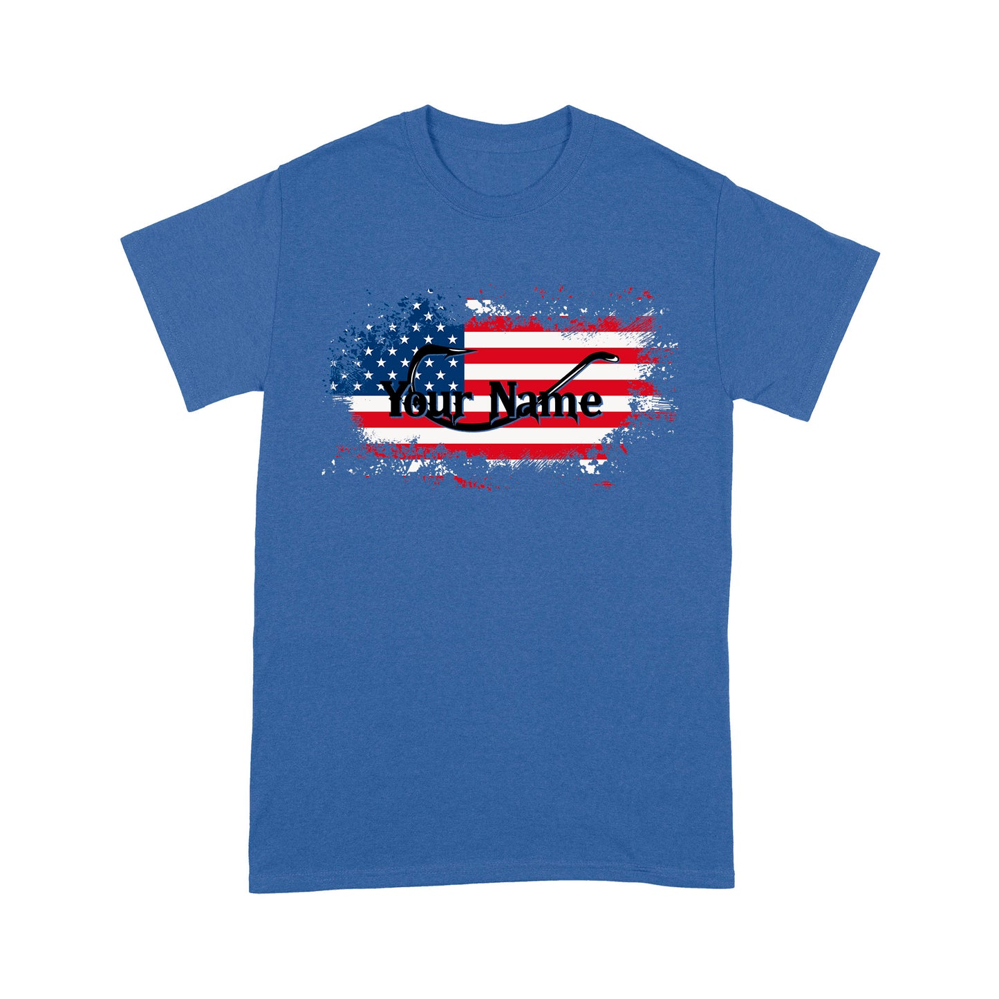 Custom name American Flag Fish Hook fishing T-shirt, personalized fishing apparel gift for Fishing lovers- NQS1198