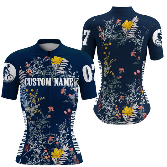 Floral women cycling jersey UPF50+ Biking shirt girls Breathable bike tops with zipper & 3 pockets| SLC128