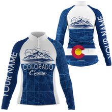 Load image into Gallery viewer, Navy Colorado men women&#39;s cycling jersey with 3 pockets UPF50+ full zip mountain bike bmx shirt| SLC167