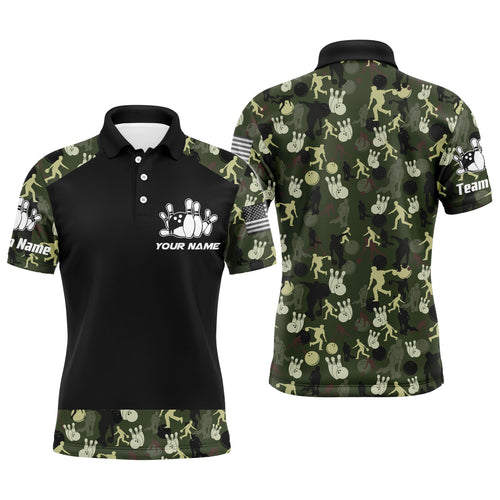 Personalized Men Polo Bowling Shirt Camo Balls and Pins Team Short Sleeves Men Bowlers Jersey NBP12