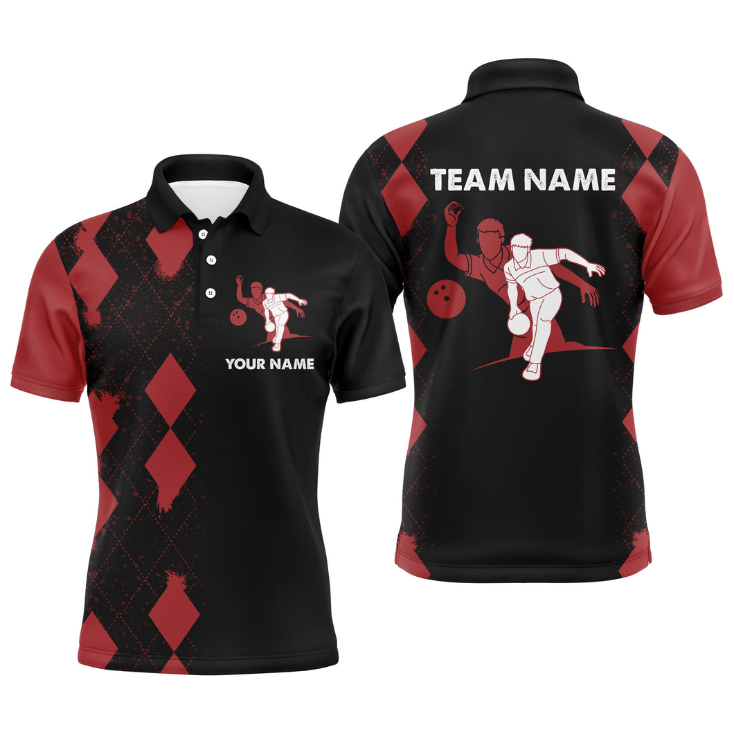 Men Polo Bowling Shirt Personalized Name, Red&Black Bowler Team Jersey for Bowling Lovers NBP22